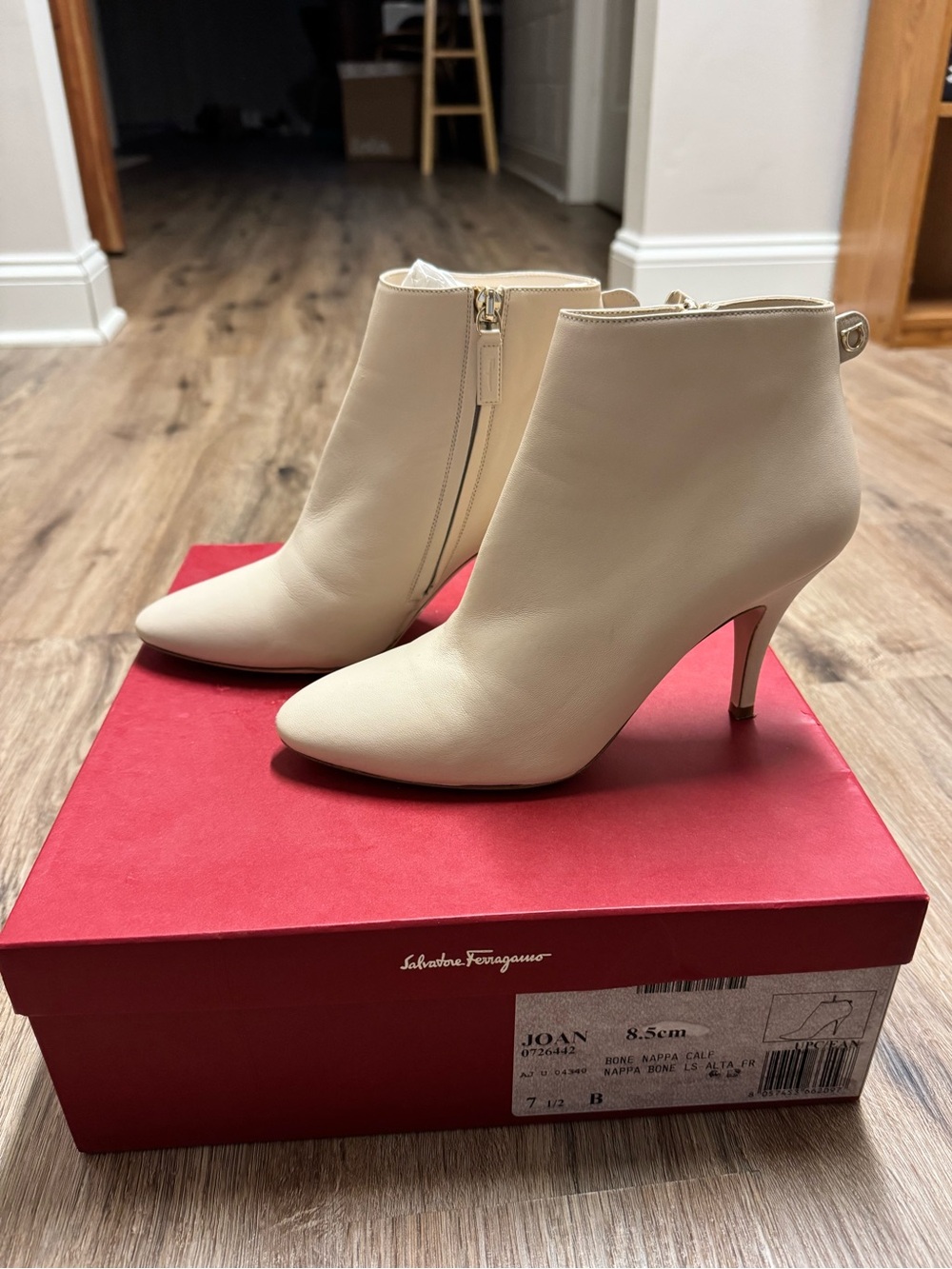 Salvatore Ferragamo Bone Leather Ankle Booties